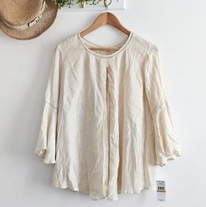 John Paul Richard Cream Boho Blouse Small Bell Sleeve Peasant Top NWT
